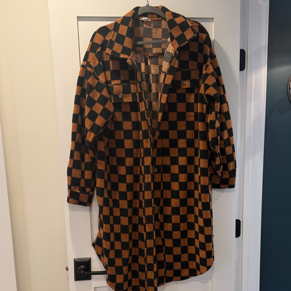Ascot and Hart Checkered Brown and Black Women's Shacket